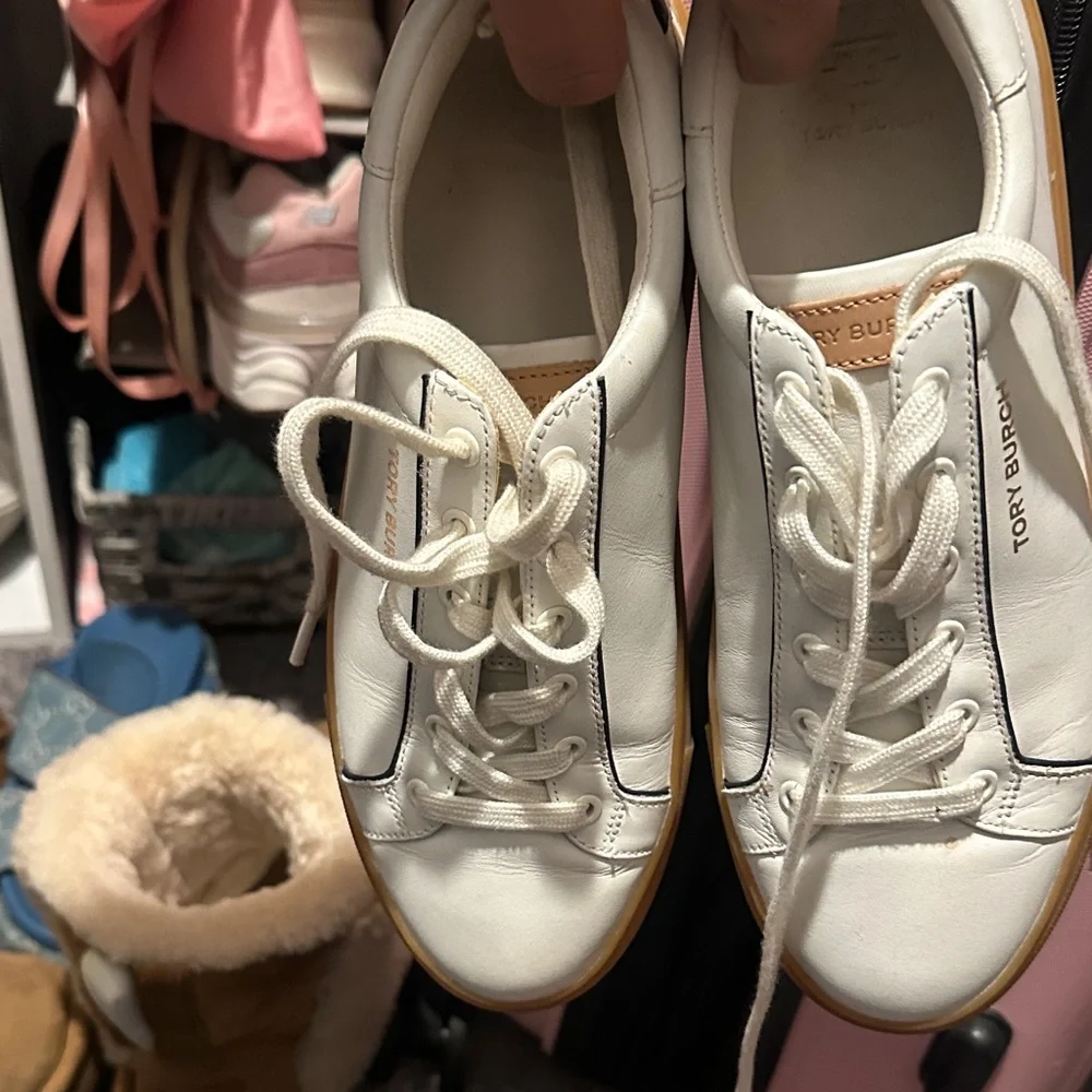 Tory Burch White & Gum Platform Sneakers - Picture 2 of 6